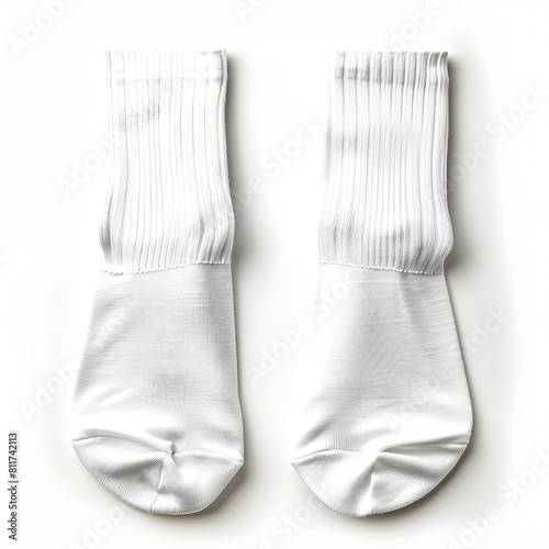 White sport socks mock up, top view, isolated white background