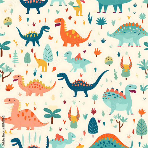 Kids drawing dinosaurs digital art seamless pattern  the design for apply a variety of graphic works
