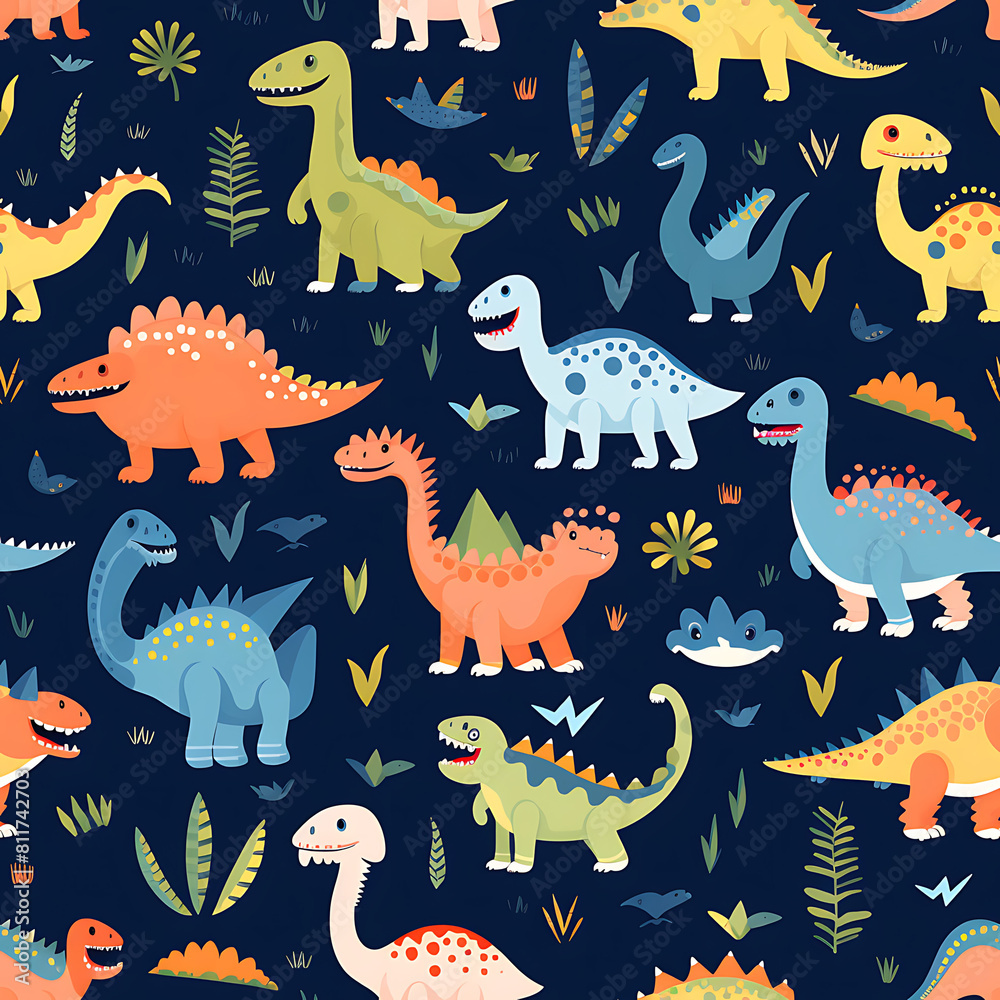 Kids drawing dinosaurs digital art seamless pattern, the design for apply a variety of graphic works