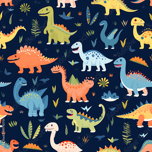 Kids drawing dinosaurs digital art seamless pattern  the design for apply a variety of graphic works