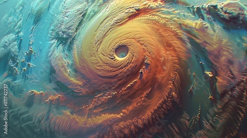 A satellite tracking the path of a super typhoon, displaying data overlays of wind speeds and ocean temperatures