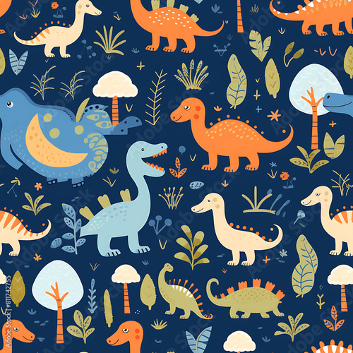 Kids drawing dinosaurs digital art seamless pattern  the design for apply a variety of graphic works