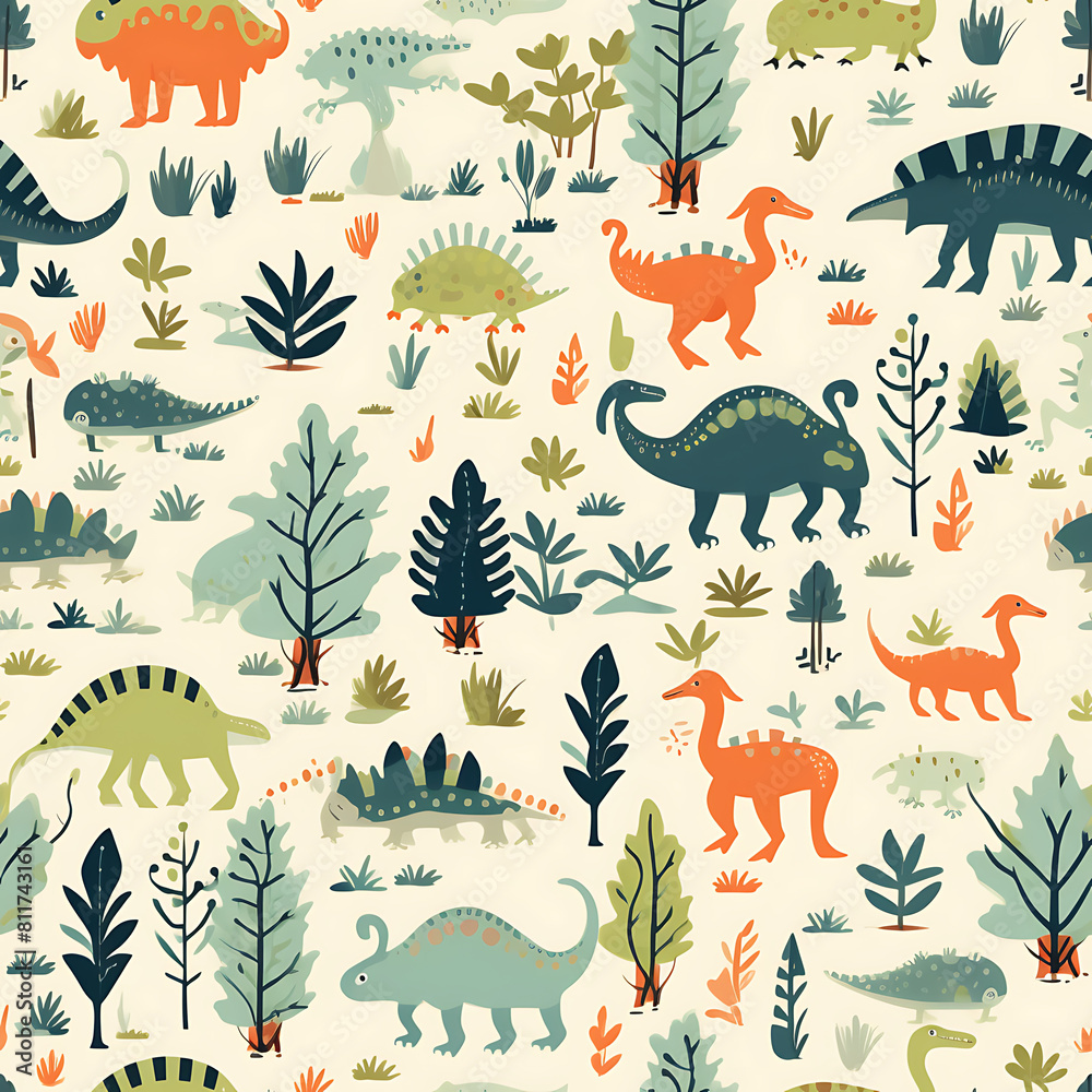 Kids drawing dinosaurs digital art seamless pattern, the design for apply a variety of graphic works Kids drawing dinosaurs digital art seamless pattern, the design for apply a variety of graphic works
