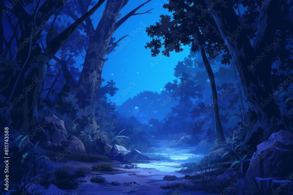 moonlit forest illustration with a storybook atmosphere