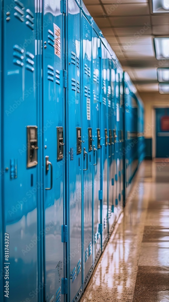School Corridor with Green Lockers Generative AI Creation