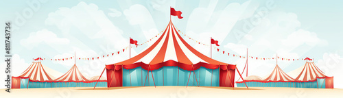 Circus tent flat design top view festival theme cartoon drawing vivid © Krungpol