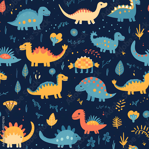 Kids drawing dinosaurs digital art seamless pattern  the design for apply a variety of graphic works