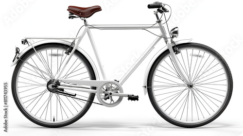 White Bicycle with Black Leather Saddle and Handle,
A bike with a blue seat is shown with a white background
 photo