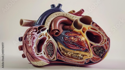 Educational cross-section model of a heart with hypertrophic cardiomyopathy