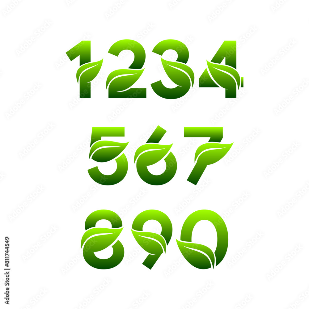 Leaf nature font number style vector design elements