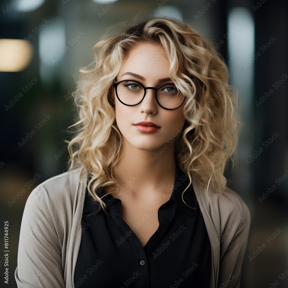 Young beautiful blonde woman with glasses. Generative AI. Young beautiful blonde woman with glasses. Generative AI.