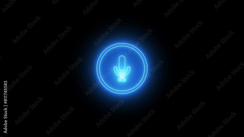 Neon blue microphone multimedia icon with looping animation Neon blue microphone multimedia icon with looping animation