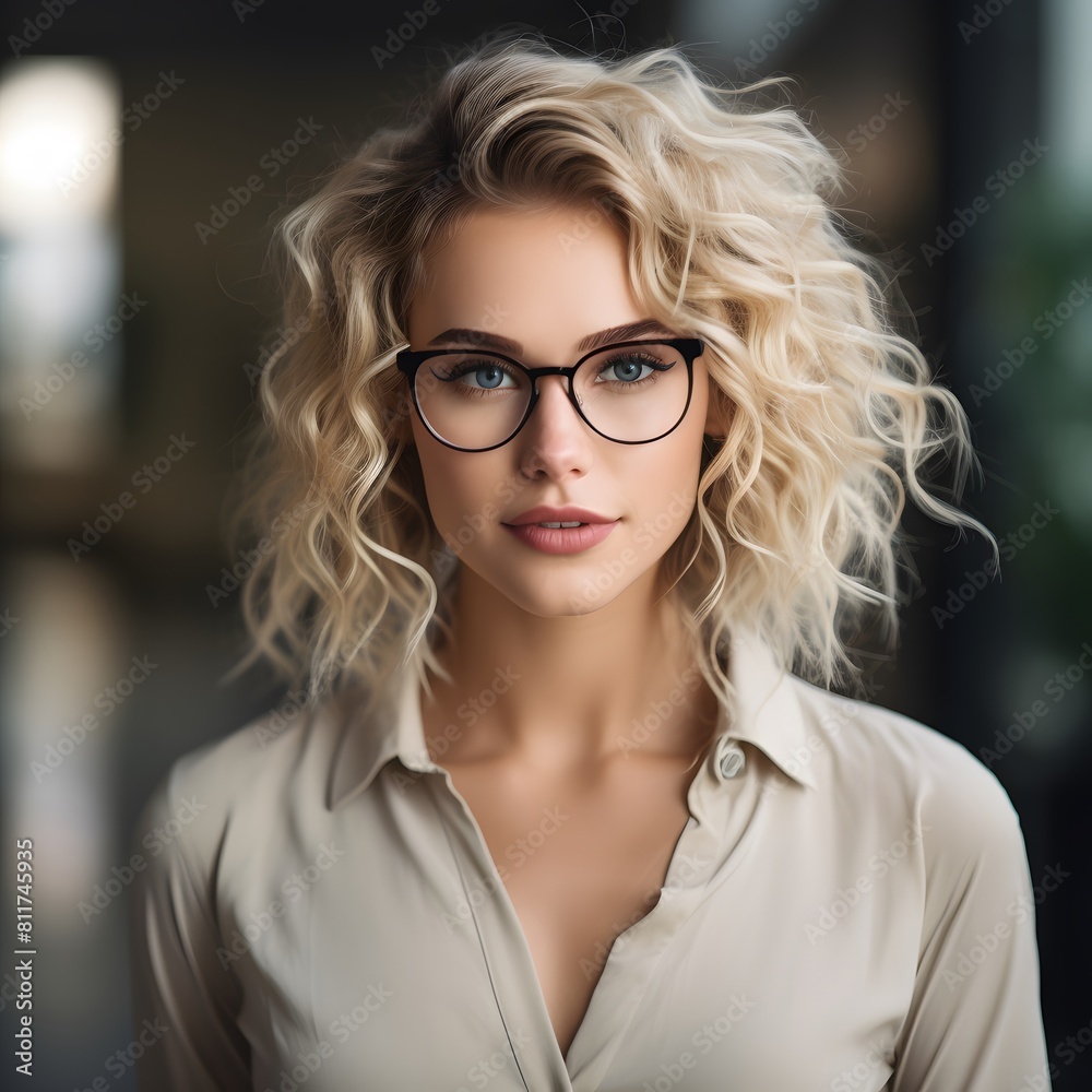 Young beautiful blonde woman with glasses. Generative AI.