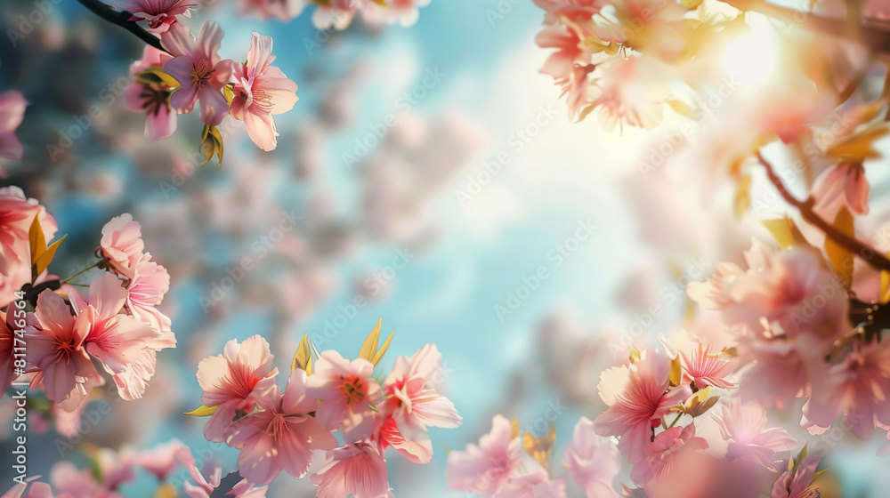 Spring. The scenery is filled with flowers, sky and light. The effect of freshness, energy and space. Spring. The scenery is filled with flowers, sky and light. The effect of freshness, energy and space.