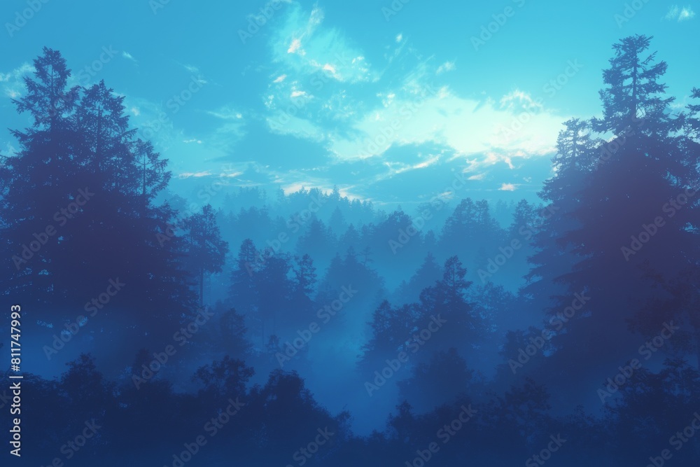 Fototapeta premium tranquil foggy forest landscape with a babbling brook and moss-covered rocks