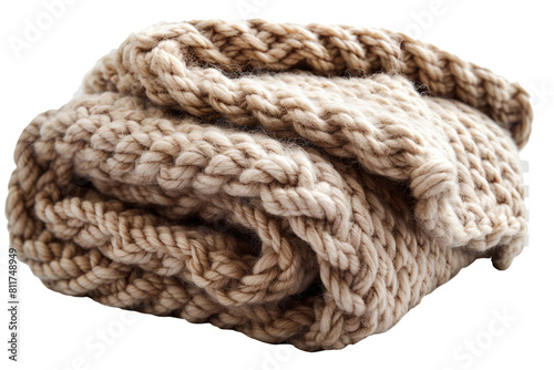 A warm, chunky-knit blanket with a cozy, cable-knit texture, isolated on transparent background, png file