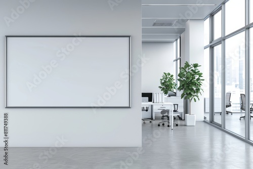 Corporate branding logo frame mockup in modern business office reception background