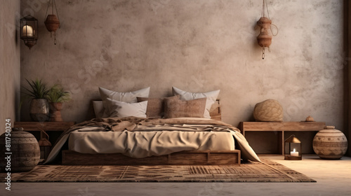 omadic style bedroom interior background 3d render