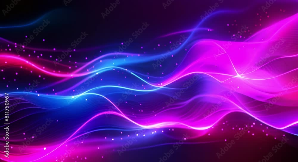 Futuristic abstract background with pink and blue neon wave lines and lights. Concept Futuristic Art, Abstract Design, Neon Lights, Pink and Blue, Wave Lines