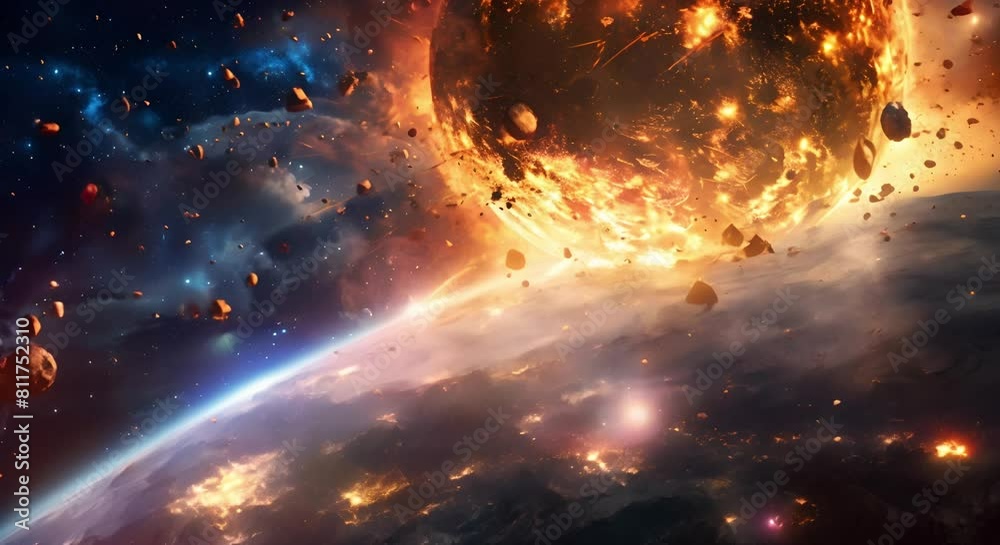 Destruction of Earth by meteor storm and shattering among celestial