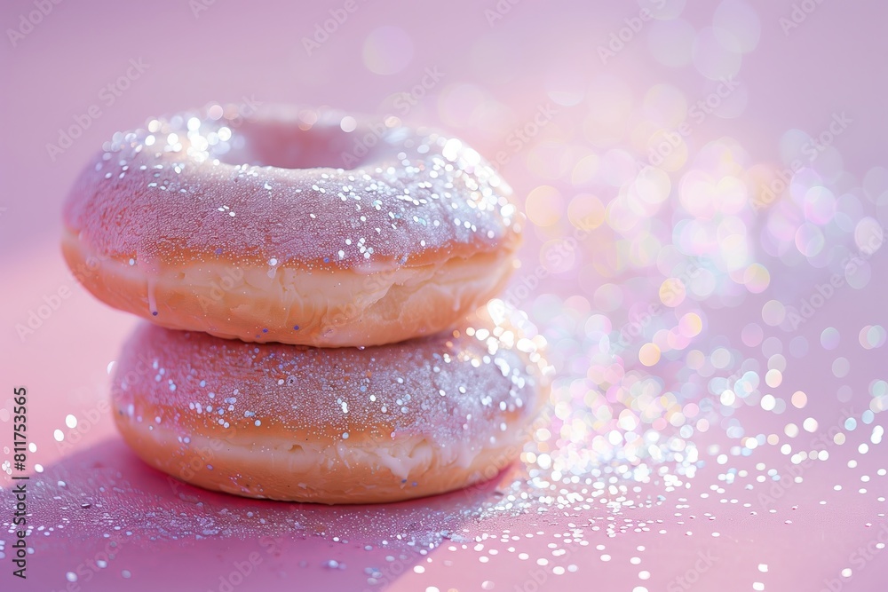 A row of colorful glazed donuts with sprinkles on top A row of colorful glazed donuts with sprinkles on top