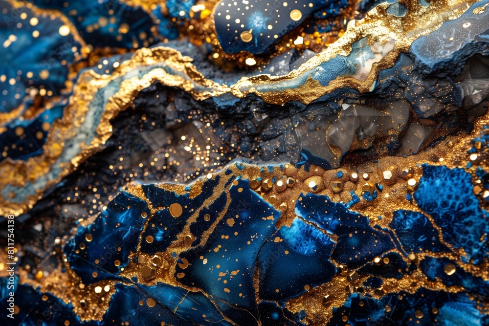 Fototapeta premium A blue background with gold flakes scattered across it