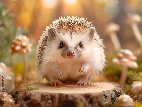 Captivating Close Up of a Curious Hedgehog in a Miniature Photoshoot Setup Showcasing Its Adorable Appearance and Engaging Presence