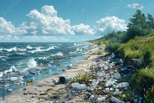 Coastal Ecosystem Impacted by Submerged Debris and Erosion Patterns photo