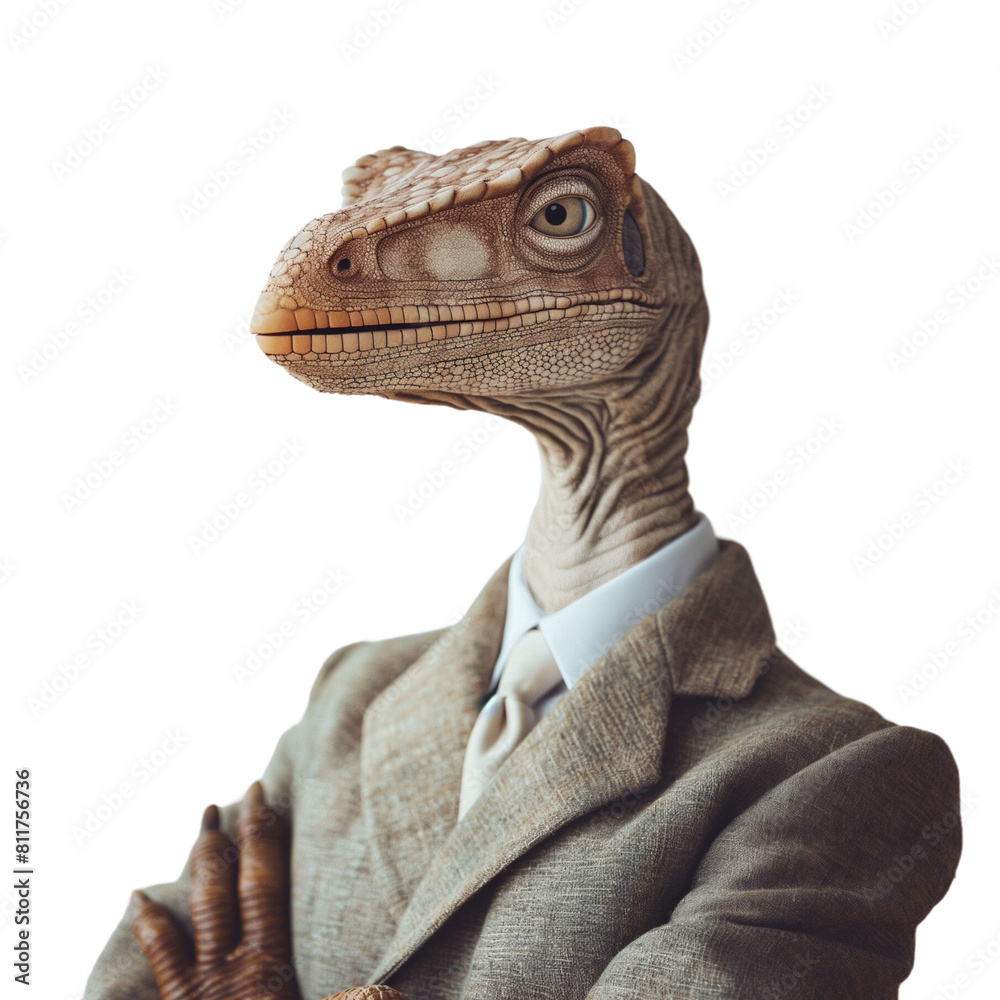 Sophisticated dinosaur in a classic tweed jacket, a striking representation of prehistoric meets modern fashion - AI generated Sophisticated dinosaur in a classic tweed jacket, a striking representation of prehistoric meets modern fashion - AI generated