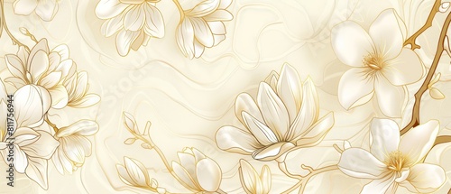 Luxury gold line art illustration, floral background (kitchen glass)