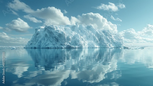 A large ice block is floating in the ocean