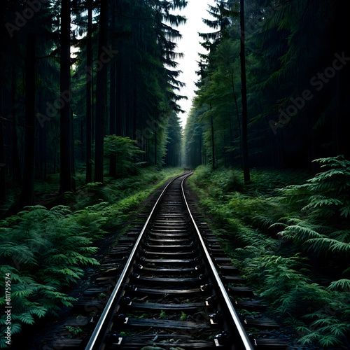 a dense wooded train track.