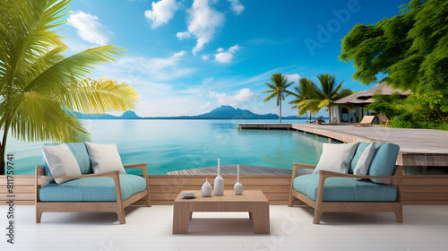 A beautiful clear Water 3D Large Wallpaper, Beach Coconut Trees Wallpapers Panoramic Mural for Living Room Bedroom TV Background Hotel Bar