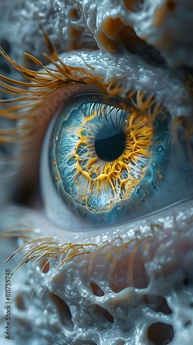 Hypnotic and Mesmerizing Macro Shot of Colorful Creature s Vivid Eye with Intricate Patterns and Textures