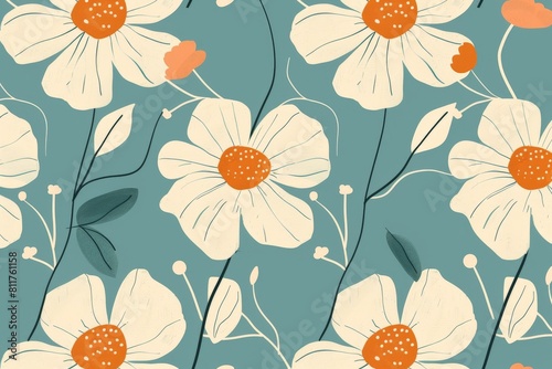 Seamless pattern with flowers and leaves. Hand-drawn . Floral pattern for wallpaper or fabric. Flowers and leaves. Texture background.. Beautiful simple AI generated image in 4K  unique.