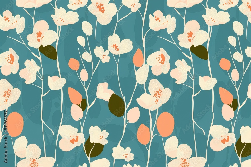 custom made wallpaper toronto digitalSeamless pattern with flowers and leaves. Hand-drawn . Floral pattern for wallpaper or fabric. Flowers and leaves. Texture background.. Beautiful simple AI generated image in 4K, unique.