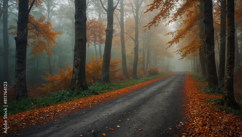 Obraz premium picture of an empty road in the woods