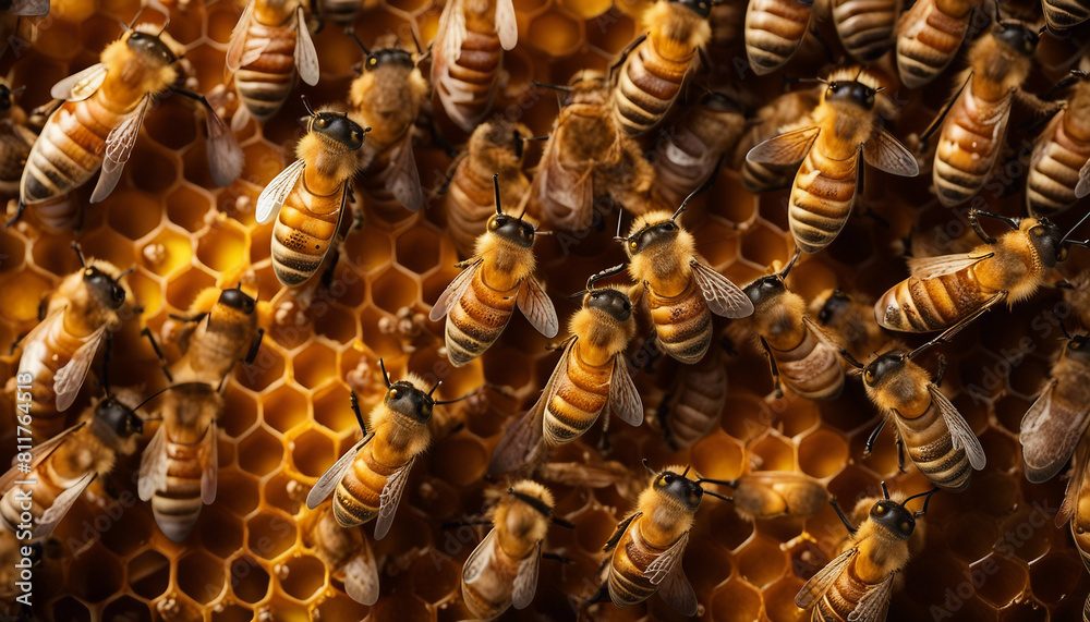 hundred of bees producing honey on honeycombs
hundred of bees producing honey on honeycombs