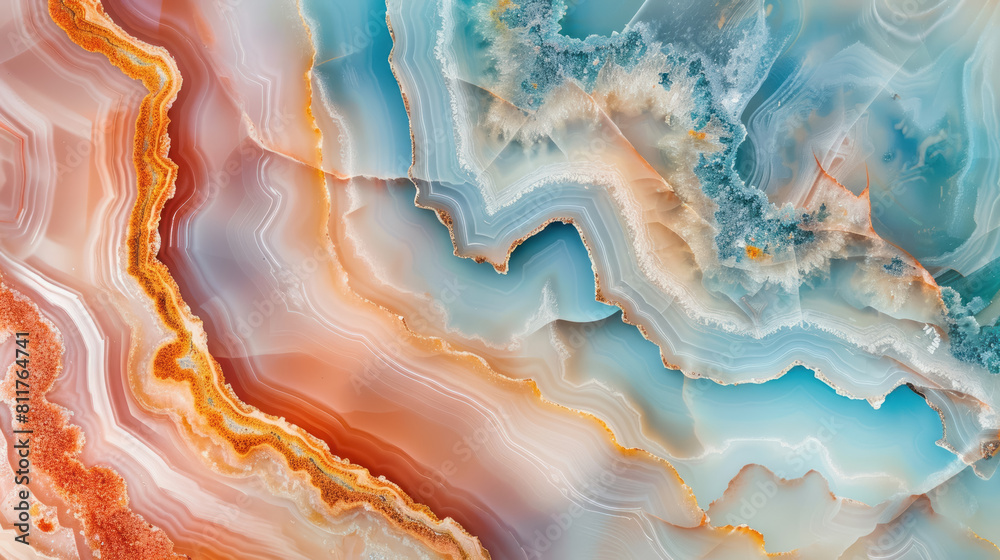 agate stone pattern with rich pastel tones and gold, blue turqoise, details for luxury background 