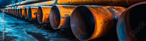Industrial Concept: Steel pipes are used in industrial settings for energy transportation and resource distribution.