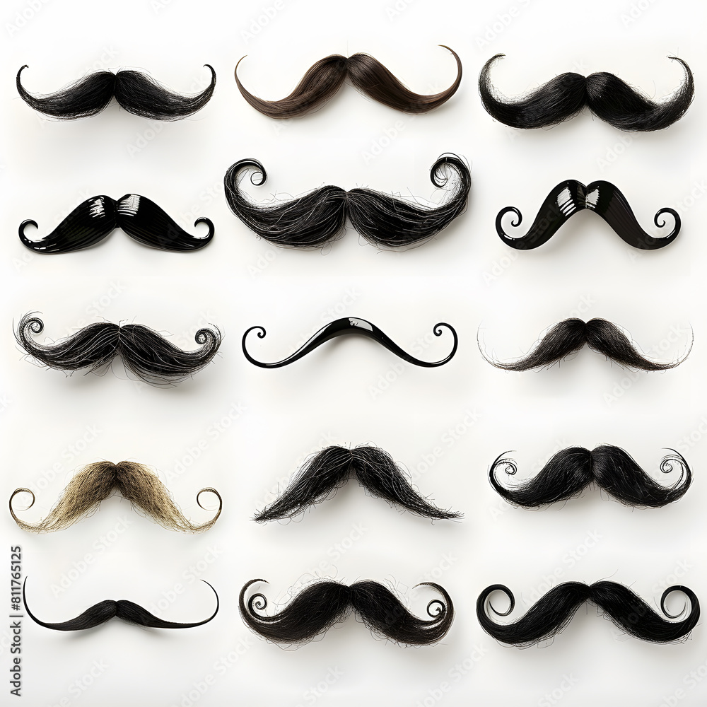 Various mustache collection isolated on a white background 