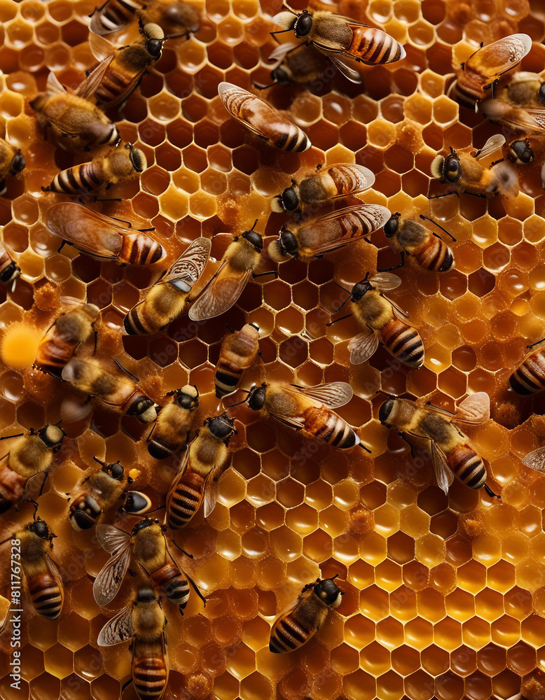hundred of bees producing honey on honeycombs
hundred of bees producing honey on honeycombs