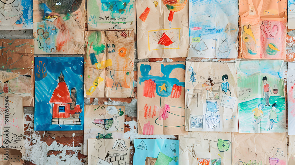 children's drawings on the wall