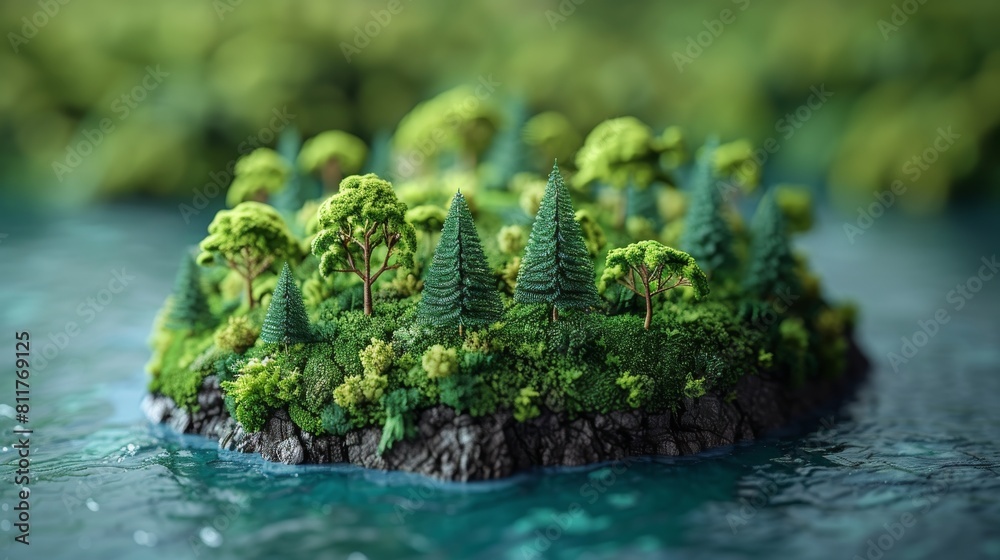 A small island with a forest on it is surrounded by water A small island with a forest on it is surrounded by water