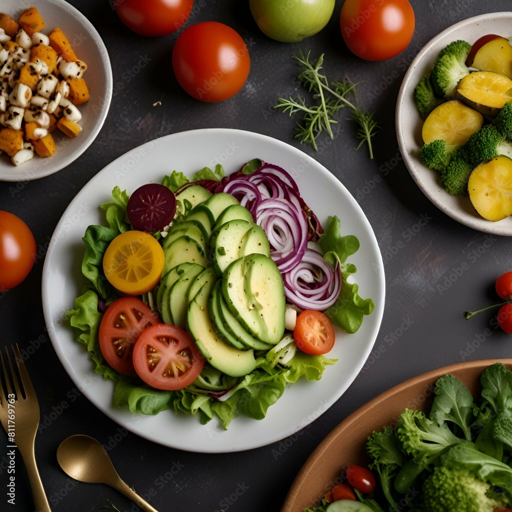 salad with vegetables, vegetable salad on plate