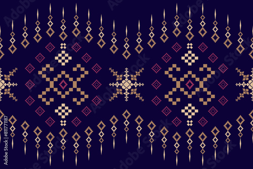 Beautiful vintage cross stitch traditional ethnic pattern.floral pixel art embroidery. Elegance background abstract Aztec beautiful seamless pattern for fabric,cloth,dress,carpet,curtain,sarong,batik.