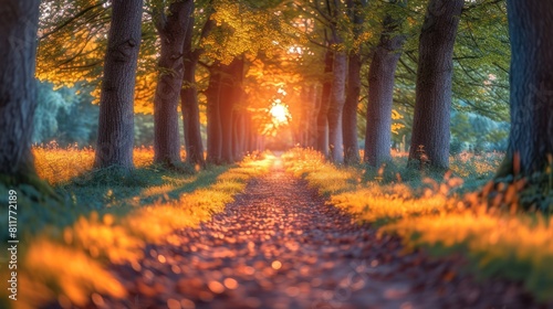 Long tree path. Tall tree. The long road of Light and shadow