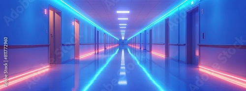 Rays of light in the corridor of the hospital, clear white background, vector photo