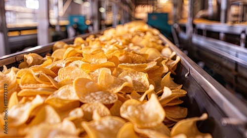 Potato chips production line at the factory. potato chips and snacks