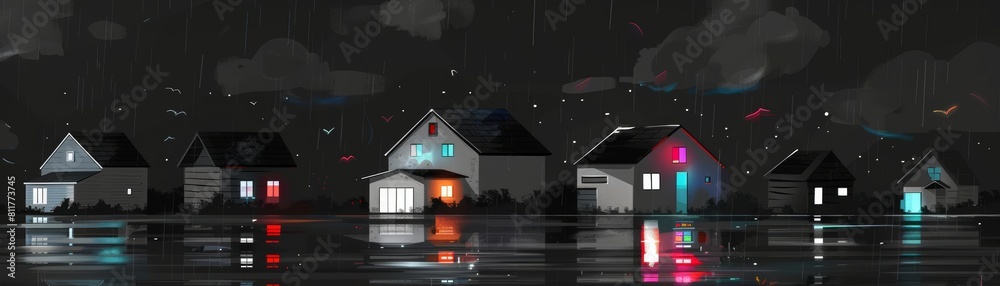 Disaster Readiness flat design front view community safety theme animation black and white Disaster Readiness flat design front view community safety theme animation black and white